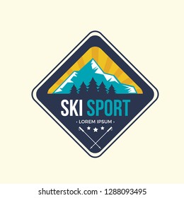 Ski Mountain Emblem Vector Graphic 
