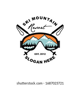 Ski Mountain In Glasses Frame Vector Logo Design