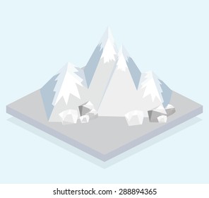 Ski Mountain. Isometric View. Fun Cartoon Map Elements.