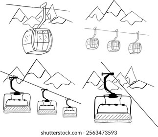 Ski berg Lift grafische Linie Komposition in den Bergen. Vektordesign.
