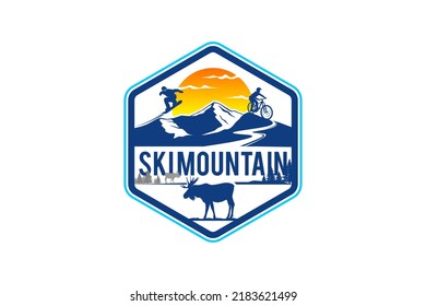 Ski-Berglogo Design Bergmoose-Hirschsilhouette Natur Natur Natur Natur Natur Bergwelt Berggipfelsymbol Symbol