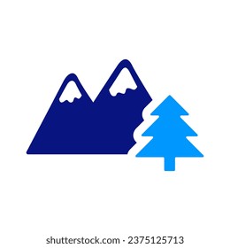 Ski Mountain. Triangle shape high peaks with pine forest.