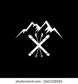Icono de montañas de esquí aislado sobre fondo negro