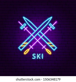 Ski Neon Label. Vector Illustration of Sport Promotion.