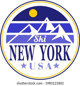 Ski New York mountains retro label