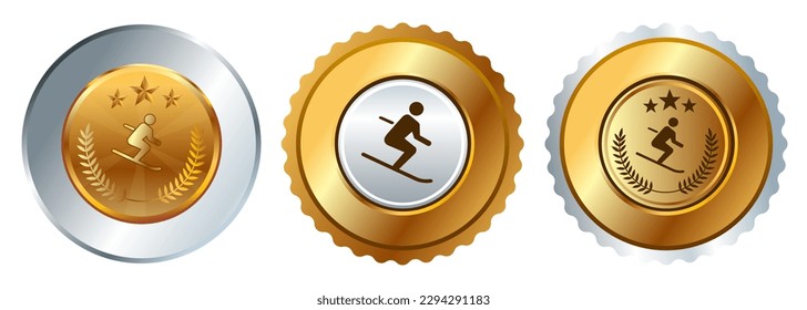 Ski on ice snow skiing competition champion championship sport winner medal medallion gold seal 