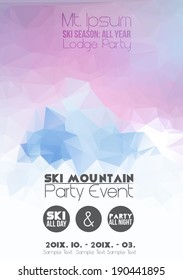  Ski Party Poster Template With Mountain In Clouds - Vector Illustration