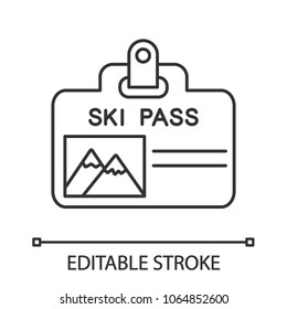 Ski pass badge linear icon. Thin line illustration. Lift ticket. Contour symbol. Vector isolated outline drawing. Editable stroke
