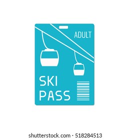 Ski pass design template with lift cable isolated on white background. Snowboarding health resort symbol. Winter sport concept. Vector illustration.
