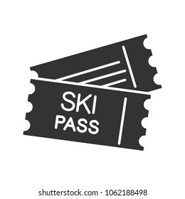 Ski pass glyph icon. Lift tickets. Silhouette symbol. Negative space. Vector isolated illustration