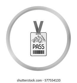 Ski pass icon in monochrome style isolated on white background. Ski resort symbol stock vector illustration.