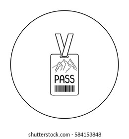 Ski pass icon in outline style isolated on white background. Ski resort symbol stock vector illustration.