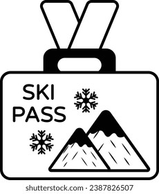 Ski Pass ID Card Holder Concept, Season Ticket and Badge vector icon design, Winter Game Element symbol, Snowboard Equipment Sign, competitive sports activity stock illustration