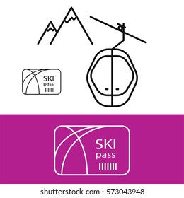 Ski pass for mountain hike vector icon.