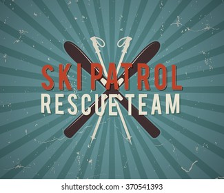 Ski patrol vector background, brochure and label. The camp concept of flyer for your business, web sites, presentations, advertising etc. Quality design illustrations, elements. Flat outdoor style