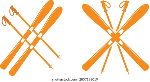 Ski and Ski Pole Icons Set