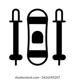 Ski poles and board icon creatively designed in glyph style