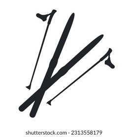 Ski poles with cross-country skis symbol. Vector icon black on white