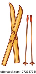 Desenho de varas de esqui. Atividade de inverno equipamento doodle