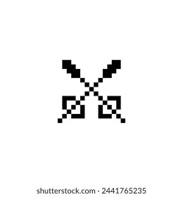 Ski poles winter sport simple icon. Skiing equipment isolated on white background pixel art style vector illustration. Elements for ski resort, mountain activities, logo. 8-bit.