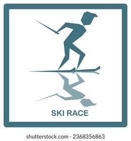Ski race. Ski racer icon with shadow. Ski racing drawing for posters, design and print. Skiing fashion. EPS 10.