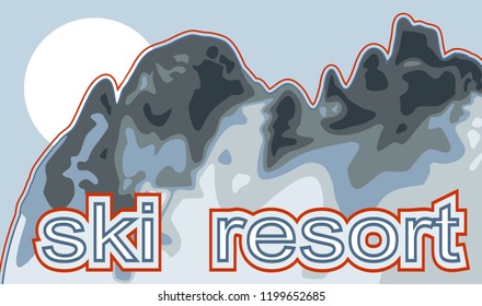 Ski resort. An abstract vector illustration of Alps. A beautiful landscape with snow mountains in minimalist style.