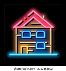 Ski Resort Cabin Building Neon Light Sign Vector. Glowing Bright Icon Ski Resort Cabin Building Sign. Transparent Symbol Illustration