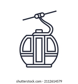 Ski Resort Cabin Icon, Modern Mountain Cableway Simple Sign, Peak Elevation Ropeway , Vector