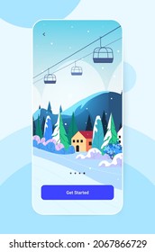 ski resort cableway in snowy mountains christmas new year holidays celebration winter vacation concept vertical