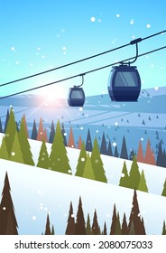 ski resort cableway in snowy mountains winter vacation concept beautiful landscape background