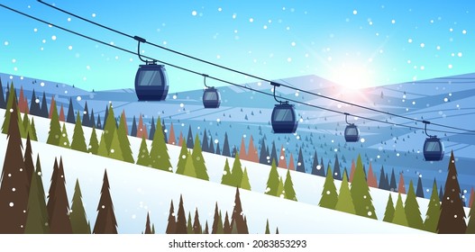 ski resort cableway in snowy mountains winter vacation concept horizontal beautiful landscape background