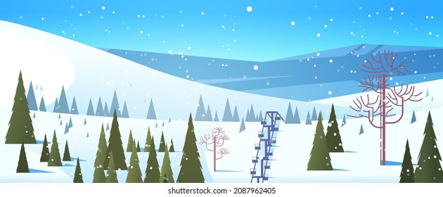 ski resort cableway in snowy mountains winter vacation concept beautiful landscape background