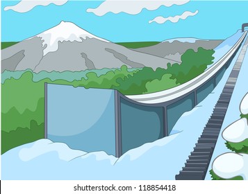 Ski Resort. Cartoon Background. Vector Illustration EPS 10.