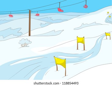 Ski Resort. Cartoon Background. Vector Illustration EPS 10.