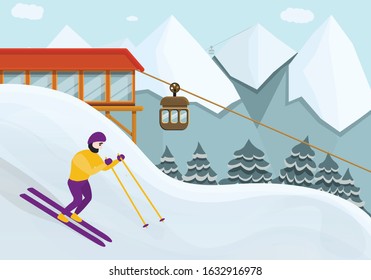 Ski resort concept background. Cartoon illustration of ski resort vector concept background for web design