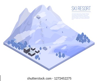 Ski resort concept background. Isometric illustration of ski resort vector concept background for web design