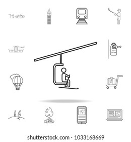Ski resort elevator line icon. Set of Tourism and Leisure icons. Signs, outline furniture collection, simple thin line icons for websites, web design, mobile app, info graphics on white background