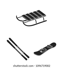 Ski resort and equipment black icons in set collection for design. Entertainment and recreation vector symbol stock web illustration.
