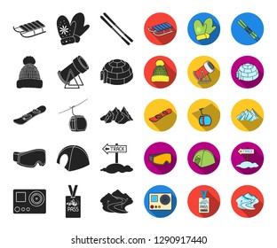 Ski resort and equipment black,flat icons in set collection for design. Entertainment and recreation vector symbol stock web illustration.