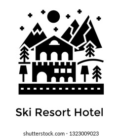 Ski resort hotel glyph icon vector 