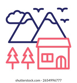 Ilustración vectorial de color del icono de la estación de esquí