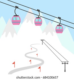 Ski resort icon. Design for tourist catalog, maps of the ski slopes, placard, brochure, flyer, booklet etc. Vector illustration.