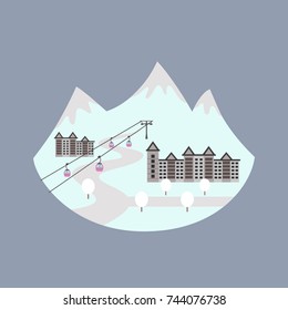 Ski resort icon. Design for tourist catalog, maps of the ski slopes, placard, brochure, flyer, booklet etc. Vector illustration.