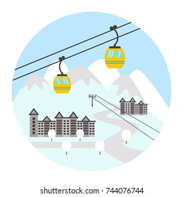 Ski resort icon. Design for tourist catalog, maps of the ski slopes, placard, brochure, flyer, booklet etc. Vector illustration.