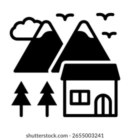Ilustración vectorial mixta del icono de la estación de esquí
