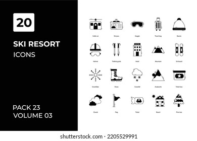 Ski resort icons collection. Set vector line with elements for mobile concepts and web apps. Collection modern icons.