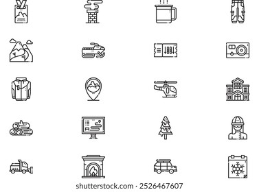 Ski resort icons collection is a vector illustration with editable stroke.