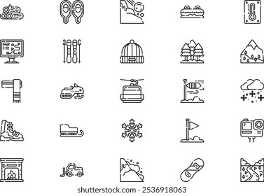 Ski resort icons collection is a vector illustration with editable stroke.