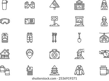 Ski resort icons collection is a vector illustration with editable stroke.