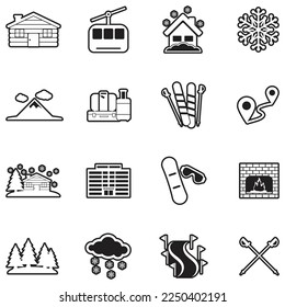 Ski Resort Icons. Line With Fill Design. Vector Illustration.